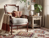 Sillón bergère estilo Luis XVI madera con tinte envejecido y tejido beige natural