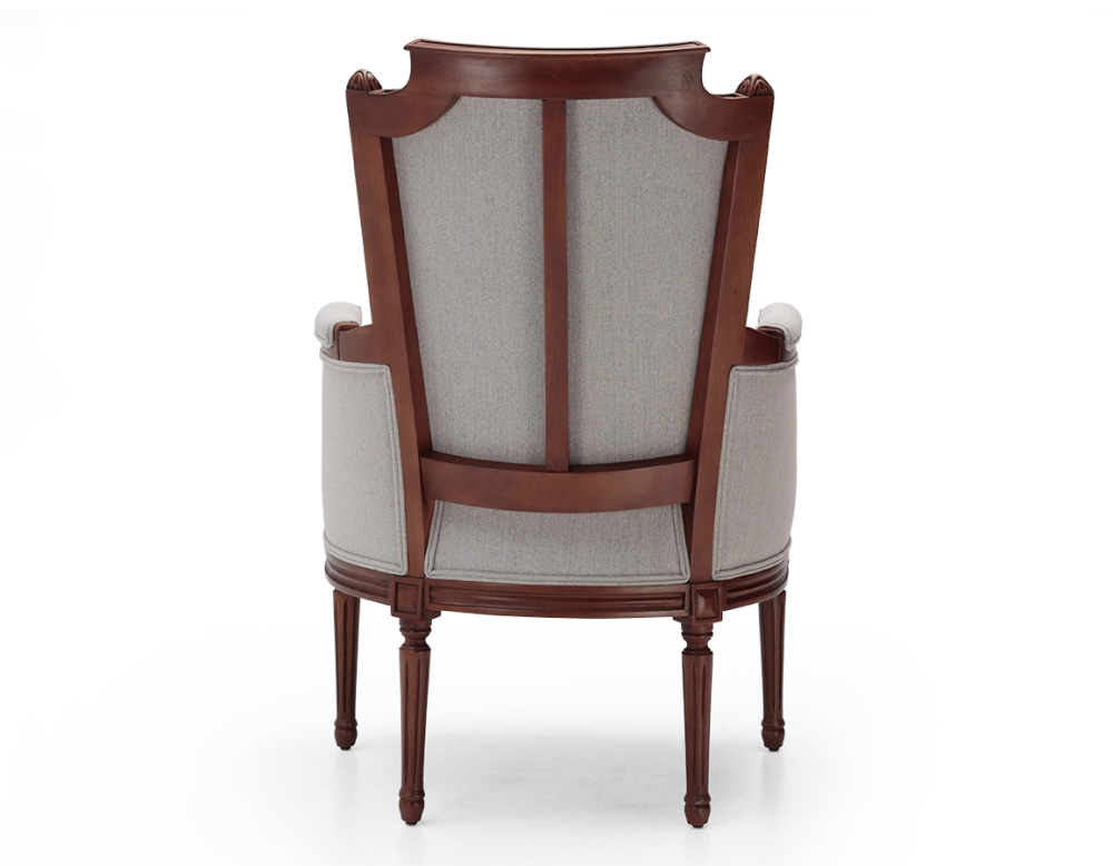 Sillón bergère estilo Luis XVI madera con tinte envejecido y tejido beige natural