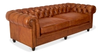 3 seater Chesterfield leather sofa light brown studded armrests