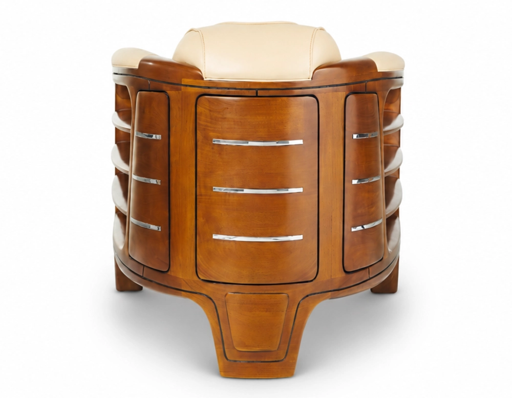 Fauteuil club bois et cuir beige