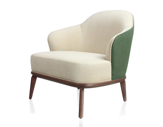 Sillón de diseño tejido verde bosque y crema