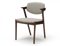 Chaise design teinte marron foncé et tissu beige naturel bois teinte marron foncé assise tissu beige naturel