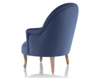 Fauteuil crapaud avec accoudoirs pieds bois teinte noyer et tissu bleu marine