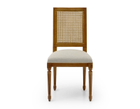 Louis XVI style antique chair cane back chair with natural beige fabric seat