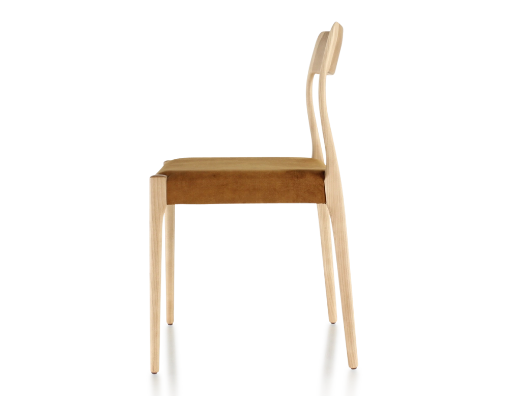Chaise scandinave bois teinte naturelle assise tissu velours bronze