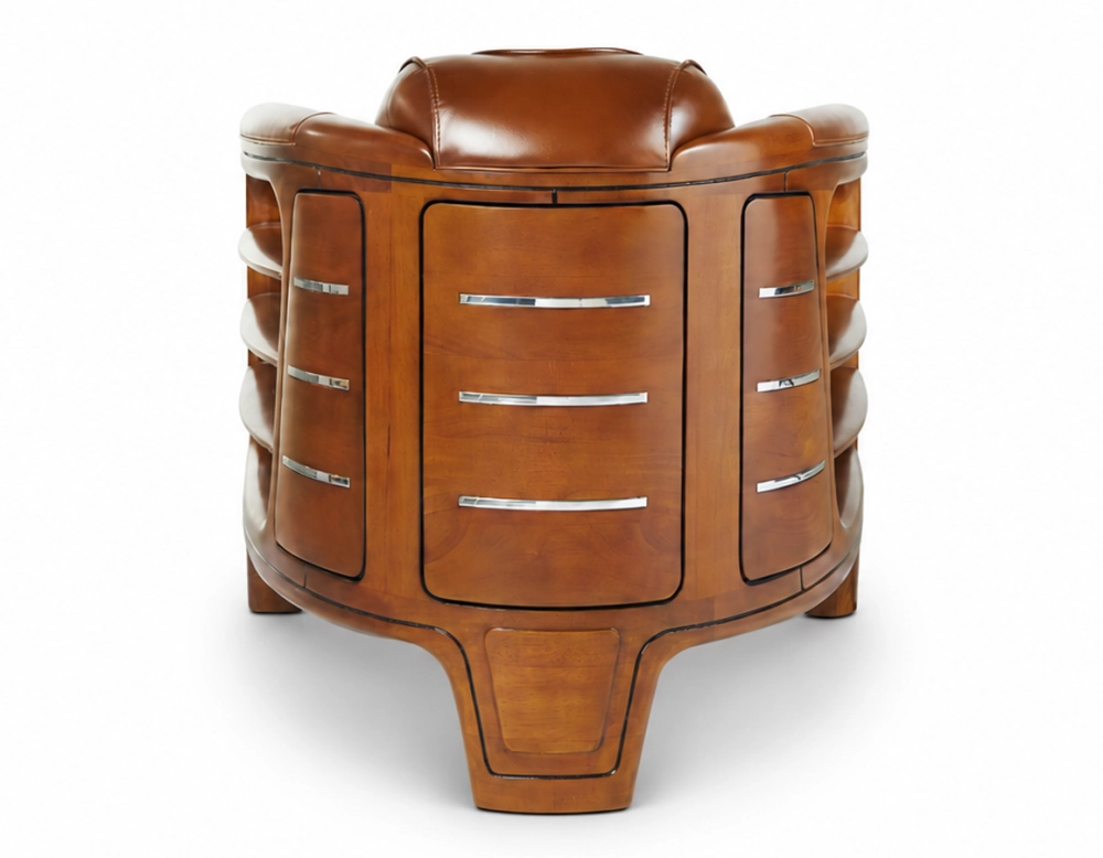 Club armchair in wood and leather marron vintage