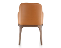 Chaise design avec accoudoirs bois teinte marron foncé et cuir caramel