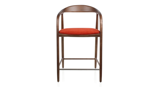 Taburete de bar H60 cm madera en tono marrón oscuro y tejido naranja quemado