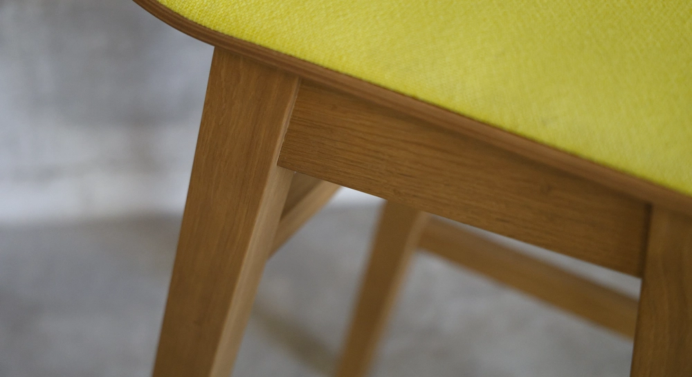 Taburete de bar de roble H60 cm madera tinte vintage asiento tejido amarillo