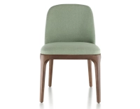 Chaise design bois teinte marron foncé et tissu vert sauge