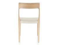 Scandinavian chair natural stained wood, beige chevron fabric seat