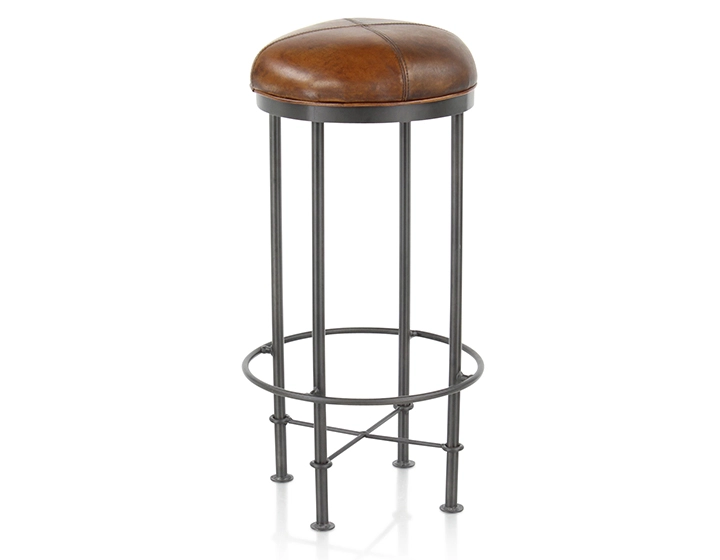Taburete de bar vintage de piel marrón vintage