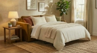 3-seater convertible sofa beige mottled fabrics