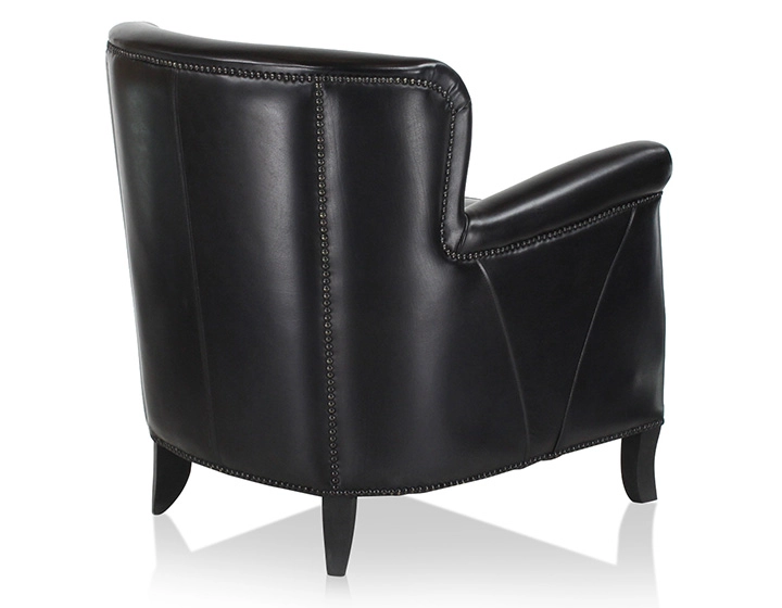 Fauteuil club cuir noir accoudoirs cloutés