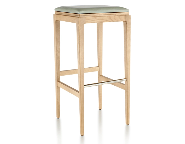 Tabouret de bar design H80 cm bois teinte naturelle assise cuir vert sauge
