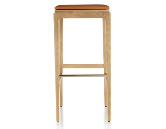Taburete de bar de diseño H80 cm madera tinte natural asiento piel caramelo