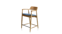 Taburete de bar h60 cm madera tinte natural asiento tejido azul vaquero