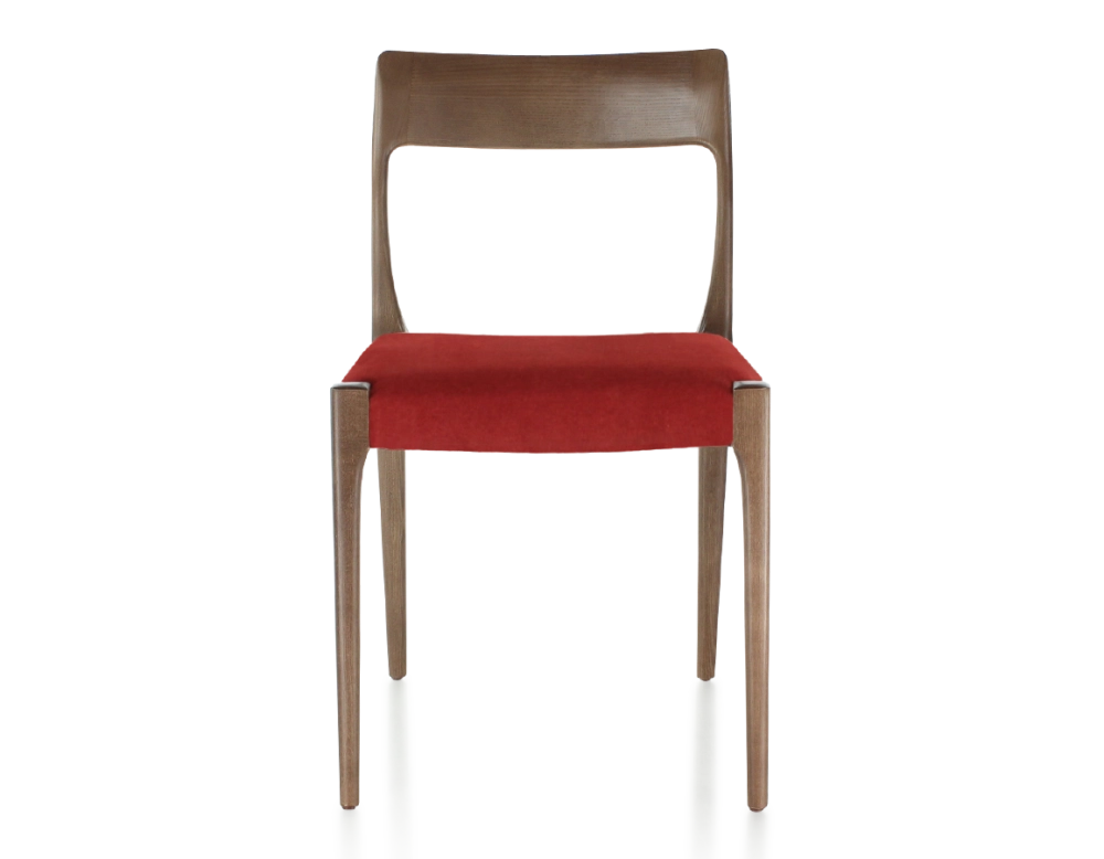 Chaise scandinave bois teinte marron foncé assise tissu bordeaux