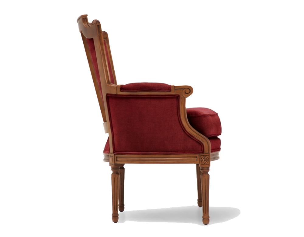Sillón bergère estilo Luis XVI bois teinte ancienne et tissu bordeaux