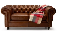 Sofá Chesterfield de piel 2 plazas marrón vintage reposabrazos con tachuelas