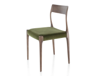 Chaise scandinave bois teinte marron foncé assise tissu vert olive