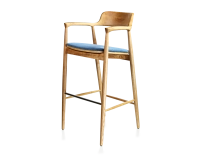 Taburete de bar h80 cm madera tinte natural asiento tejido azul vaquero