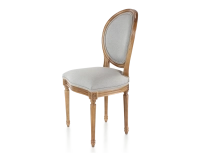 Antique Louis XVI style chair wood stained in an antique style and light grey fabric