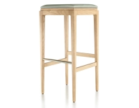 Tabouret de bar design H80 cm bois teinte naturelle assise cuir vert sauge