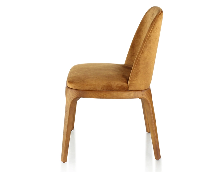 Chaise design bois teinte merisier et tissu velours bronze