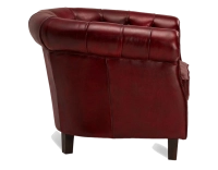 Fauteuil Chesterfield cuir rouge carmin accoudoirs cloutés