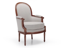 Sillón bergère moldurado estilo Luis XVI madera con tinte envejecido y tejido beige natural