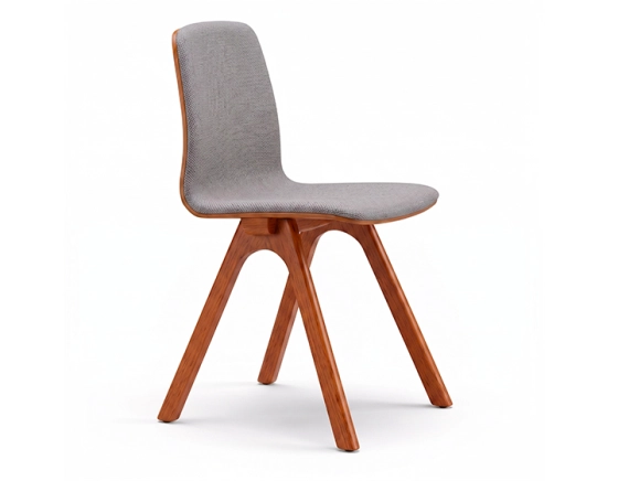Chaise design en chêne tapissé bois teinte merisier assise tissu gris clair