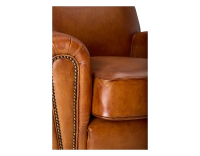 Leather club armchair light brown studded armrests