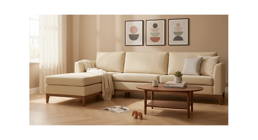 7 seater corner sofa cream fabric (3G - A - 3D)