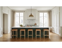 Taburete de bar de diseño H80 cm madera tinte natural asiento piel caramelo