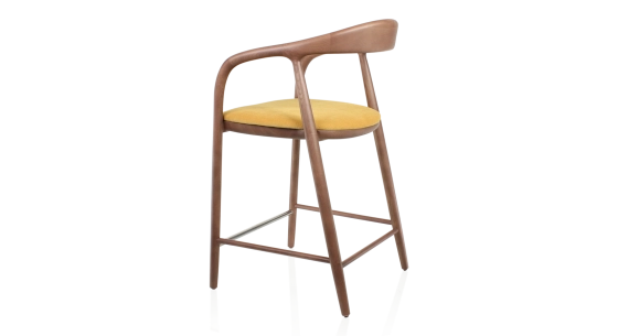 Taburete de bar H60 cm madera tintada en nogal y tejido amarillo
