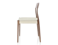 Chaise scandinave bois teinte marron foncé assise tissu chevron beige