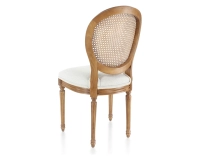 Antique Louis XVI style chair wood stained old style caned back seat natural beige fabric