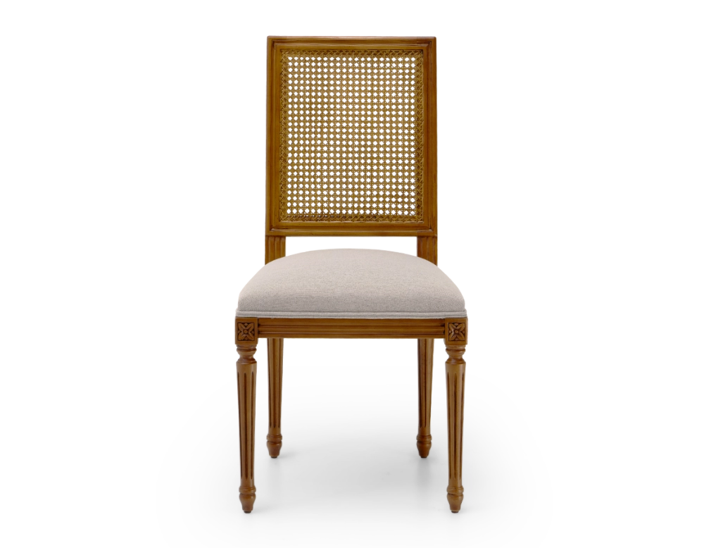 Chaise ancienne style Louis XVI dossier canné assise tissu gris clair