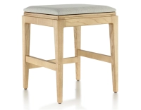 H45 cm design stool natural stained wood seat natural beige fabric