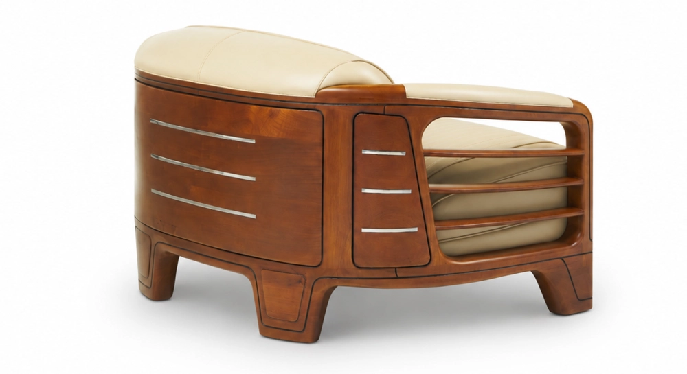 Sofá club de madera y piel de 2 plazas beige