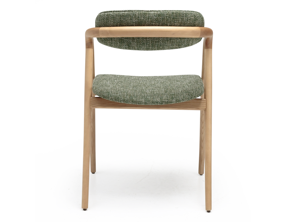 Chaise scandinave bois teinte naturelle assise tissu chiné vert