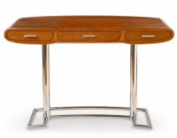 Consola art déco de dos cajones métal et bois teinte merisier