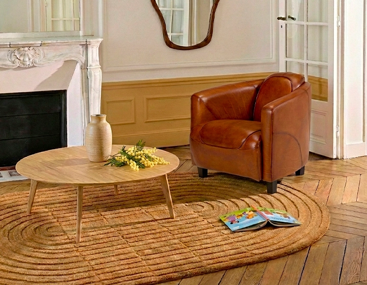 Fauteuil club cuir marron clair