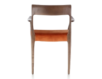 Chaise scandinave avec accoudoirs bois teinte marron foncé assise tissu velours terracotta