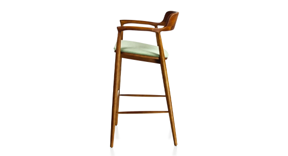 Taburete de bar h80 cm madera tinte cerezo asiento tejido verde