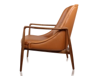 Scandinavian armchair cherry-stained wood and caramel leather
