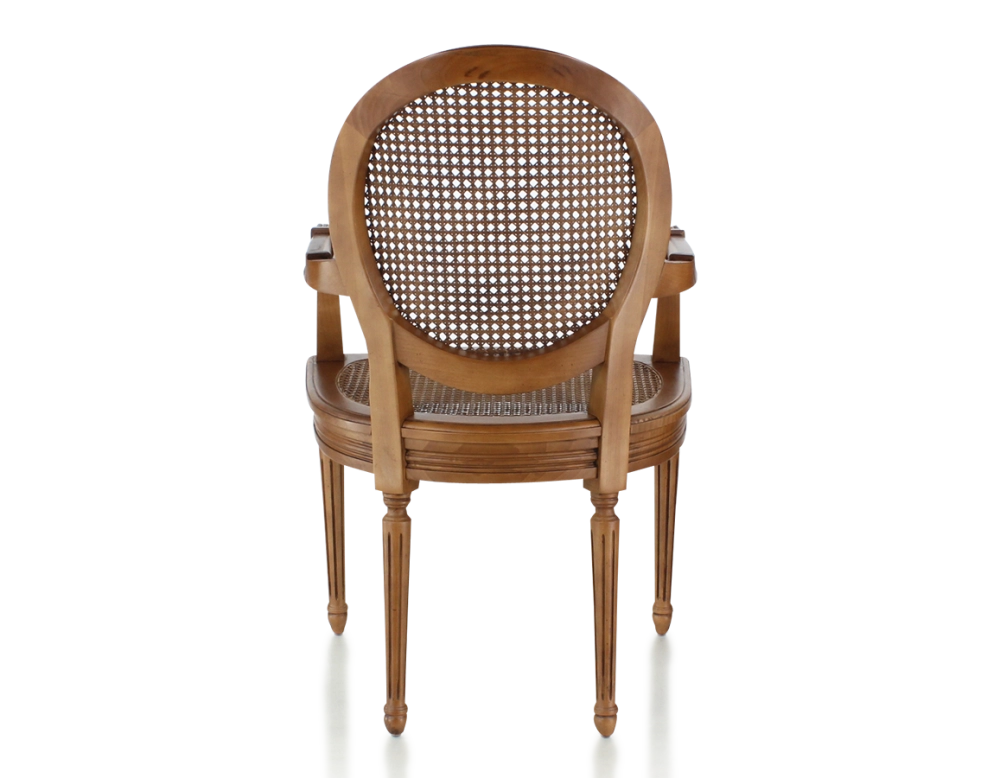 Chaise ancienne style Louis XVI avec accoudoirs bois teinte ancienne assise et dossier cannés