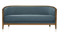 Antique 3 seater sofa with moulded armrests antique stained wood and ocean blue fabric