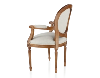 Chaise ancienne style Louis XVI avec accoudoirs bois teinte ancienne et tissu beige naturel